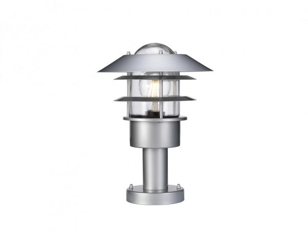 Lampa zewnętrzna latarnia stojaca ogrodowa niska kolor srebrny