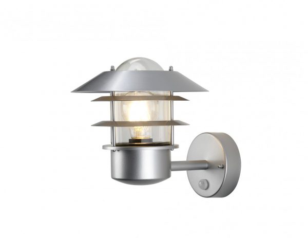 Lampa zewnetrzna latarnia nascienna ogrodowa kolor srebrny z czujnikiem ruchu