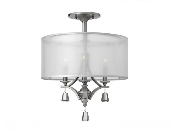 Plafon lampa sufitowa trzy źródła światła kolor nikiel mleczny abażur kryształki elegancki
