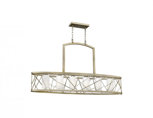 Lampa wisząca sześć źródeł światła nad stół metalowa ażurowa kolor patynowane srebro styl modern