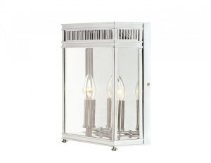 Lampa zewnetrzna latarnia nascienna kinkiet ogrodowa 2 zrodla swiatla kolor polerowany chrom