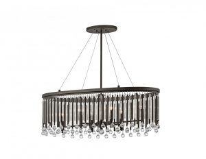 Żyrandol lampa wisząca owalna 6 źródeł światła nad stół metalowa kryształki styl modern