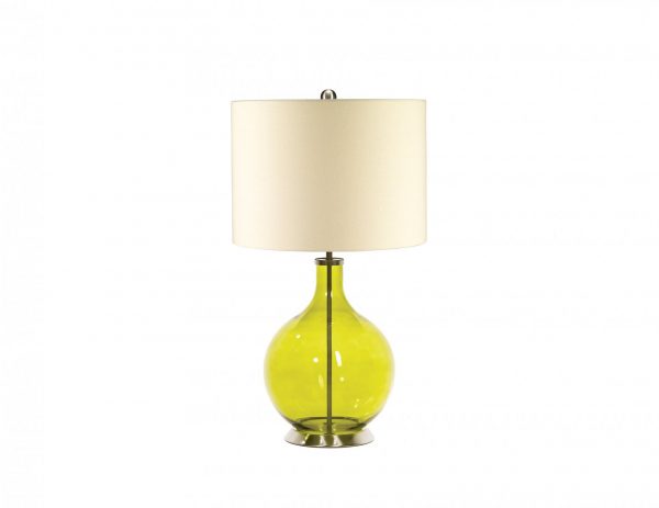 Lampa stołowa nocna szklana limonkowy kolor pękata nowoczesna
