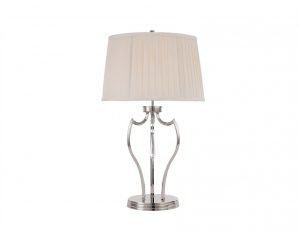 Lampa stołowa z metaloplastyki srebrny kolor plisowany abażur Glamour