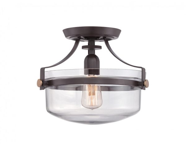 Lampa sufitowa plafon kolor ciemny brąz transparentny szklany klosz nowoczesna