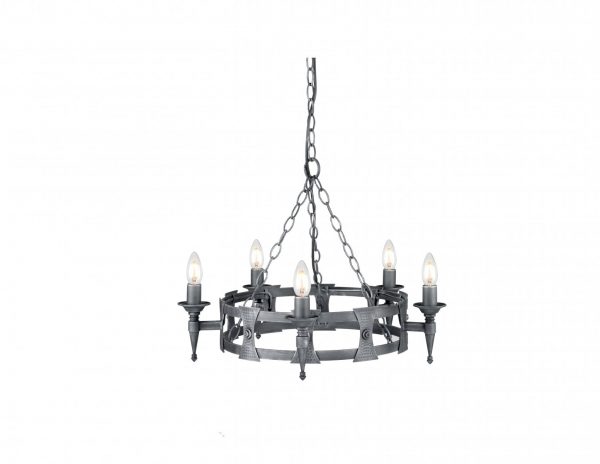 Żyrandol lampa wisząca ręcznie wykonany 5 źródeł światła czarno-srebrny styl średniowieczny
