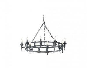 Żyrandol lampa wisząca ręcznie wykonany 8 źródeł światła czarno-srebrny styl średniowieczny