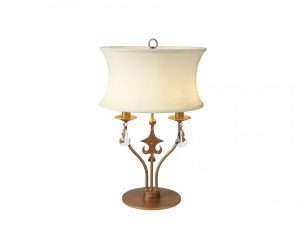 Lampa stolowa nocna recznie wykonana ze stali 2 zrodla swiatla krysztalki kolor zloty stylowa