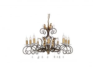 zyrandol lampa wiszaca z krysztalkami braz zloto metaloplastyka luksusowa 10 zrodel swiatla
