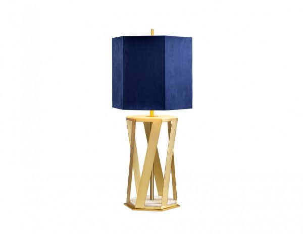 Lampa stolowa granatowy abazur modernistyczna elegancka