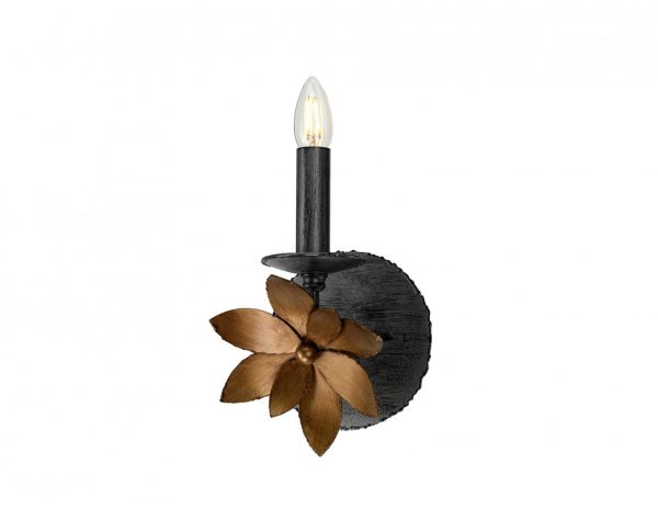 Lampa scienna kinkiet jednoramienny zdobiony metaloplastyka kwiaty artystyczny rustykalny