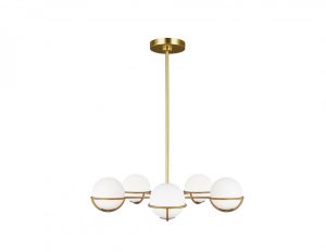zyrandol lampa sufitowa wiszaca 5 zrodel swiatla kolor zloty modernistyczna LED