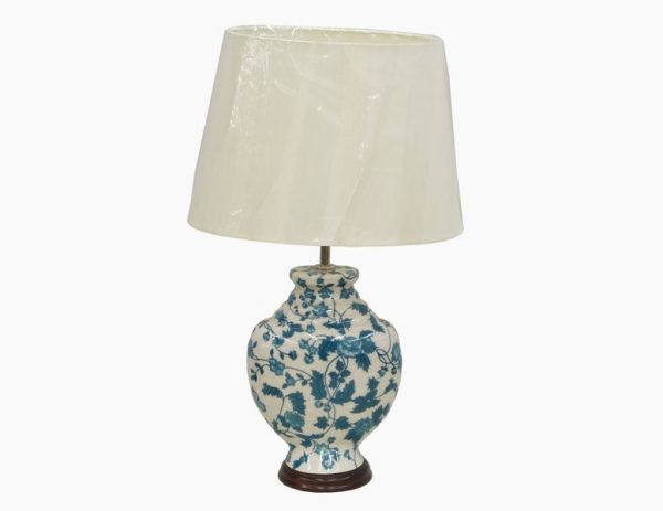 lampa-stolowa-nocna-z-abazurem-bialo-niebieska-motyw-kwiatow-roslin